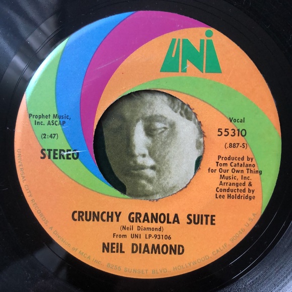 Neil Diamond Crunchy Granola Suite/Stones Vinyl 45 Record '71 - Picture 3 of 4
